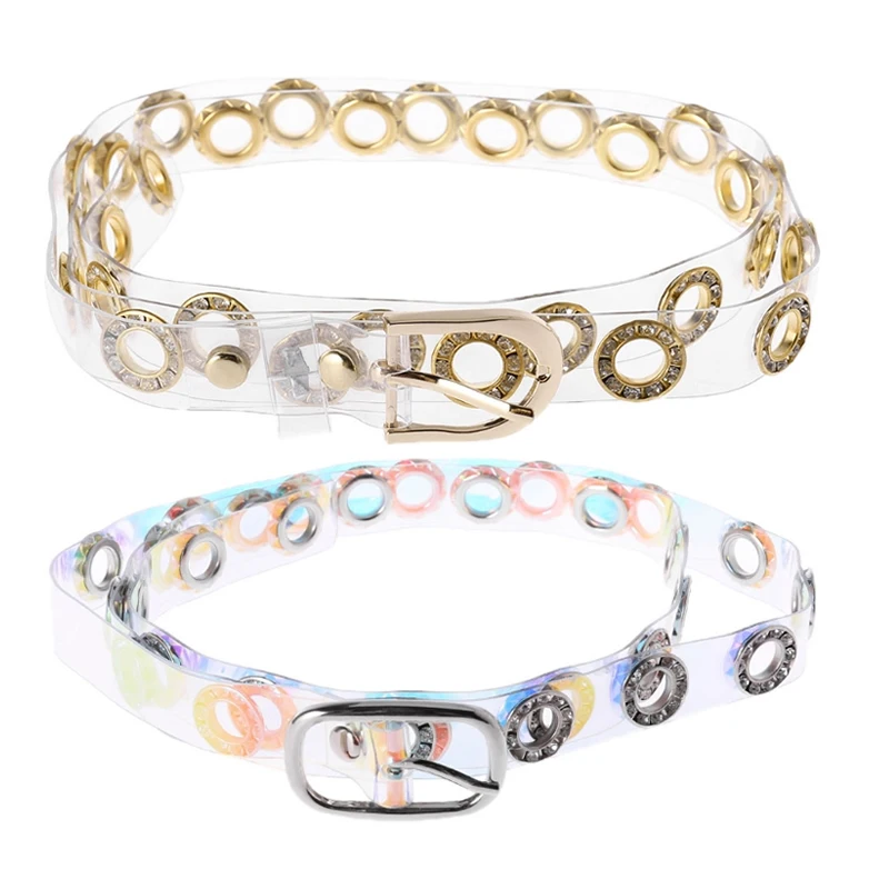 

KLV Fashion Chic Novelty Womens Transparent Wide Waist Pin Belt Buckle Metal Chain Rock Waistband Street Accessories Belts New
