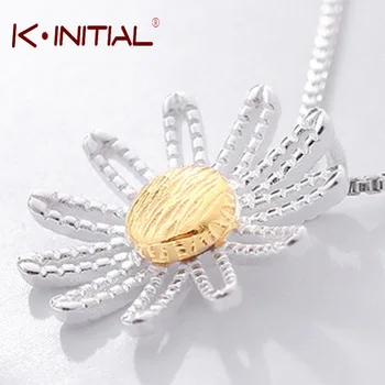 Kinitial 1Pc 925 Silver Cherry Flower Necklace for Women Fashion Jewelry Gift Korean Sunflower Necklaces & Pendants Bijoux