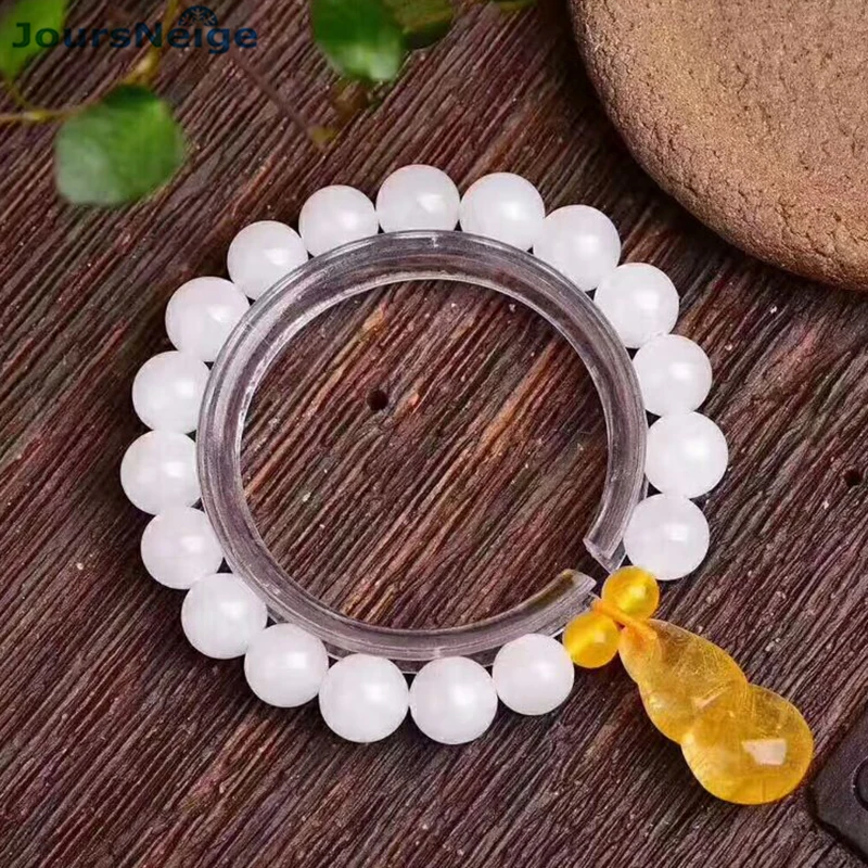 

White Natural Stone Bracelets Beads Rutilated Quartz Gourd Pendnat Wealth Single Lap Bracelet Jewelry Gift Fine Genuine