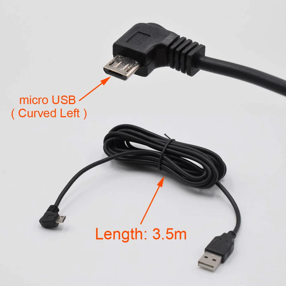 XCGaoon автомобильная зарядка изогнутый micro USB кабель для автомобиля dvr камера видео рекордер/gps/PAD/Mobile, длина кабеля 3,5 м(11.48ft - Название цвета: micro Left