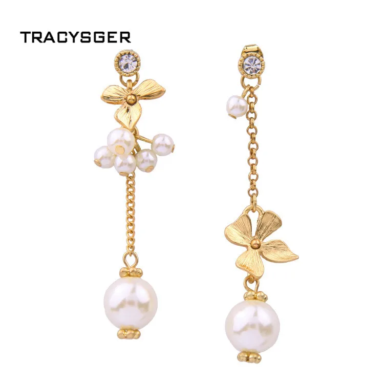AB ed0052a/TRACYSGER/свежий Асимметричный сплав жемчужный цветок женские