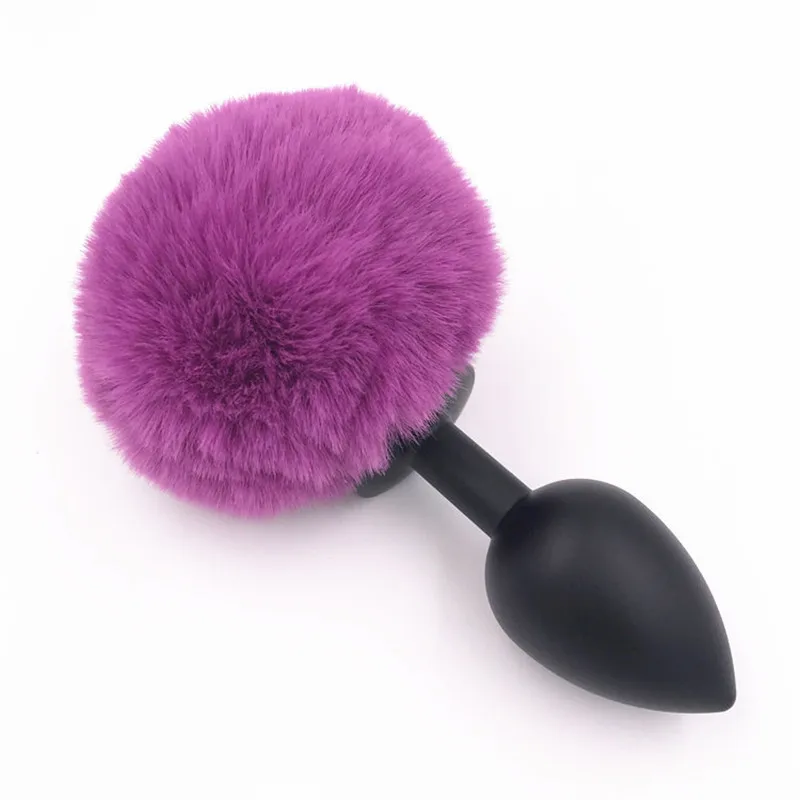 Metal Butt Plug Purple Pompon Rabbit Tail 3 Size Anal Plug -2403