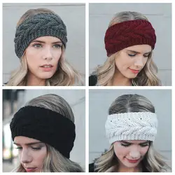Зимняя теплая вязаная повязка на голову, тюрбан для женщин, широкая эластичная повязка на голову, защита ушей, аксессуары для волос