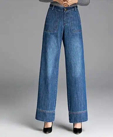 Широкие брюки для женщин; большие размеры; повседневные джинсы из денима с высокой талией; отбеленные хлопковые брюки; сезон весна-осень; новые модные брюки; yfq0701