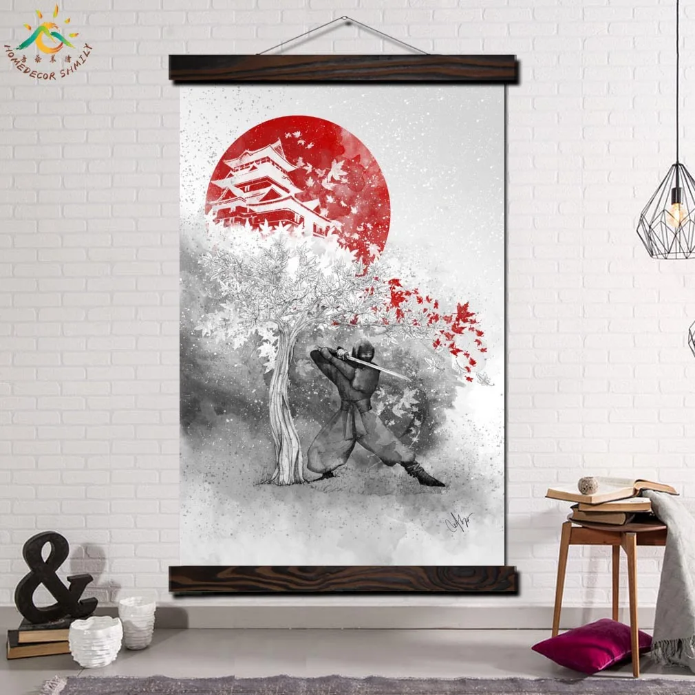 Самурай японский в одной рамке свиток живопись современный арт-принт на холсте, плакат настенная живопись художественное искусство настенные картины Домашний декор