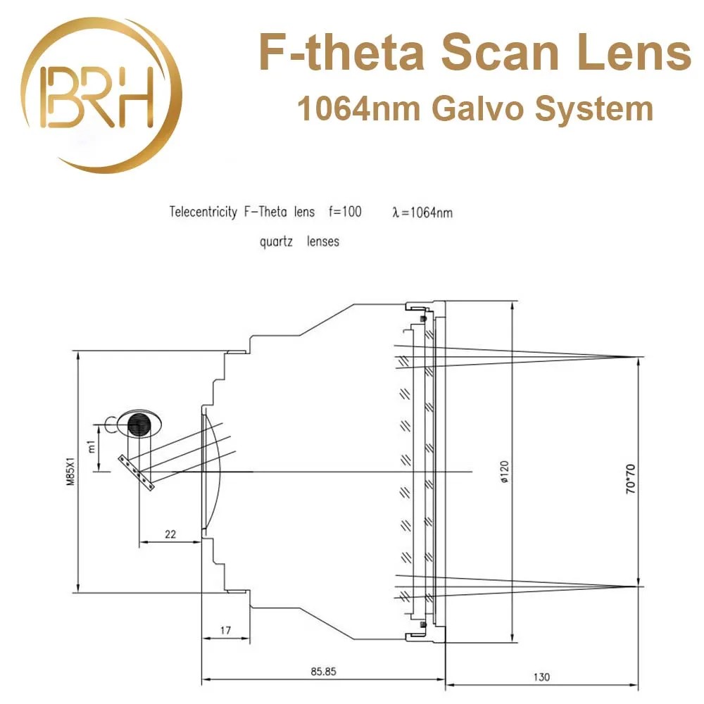 BRH F theta объектив для сканирования 1064nm сканирование 50x50 300x300mm FL.63 420 мм нить M85X1