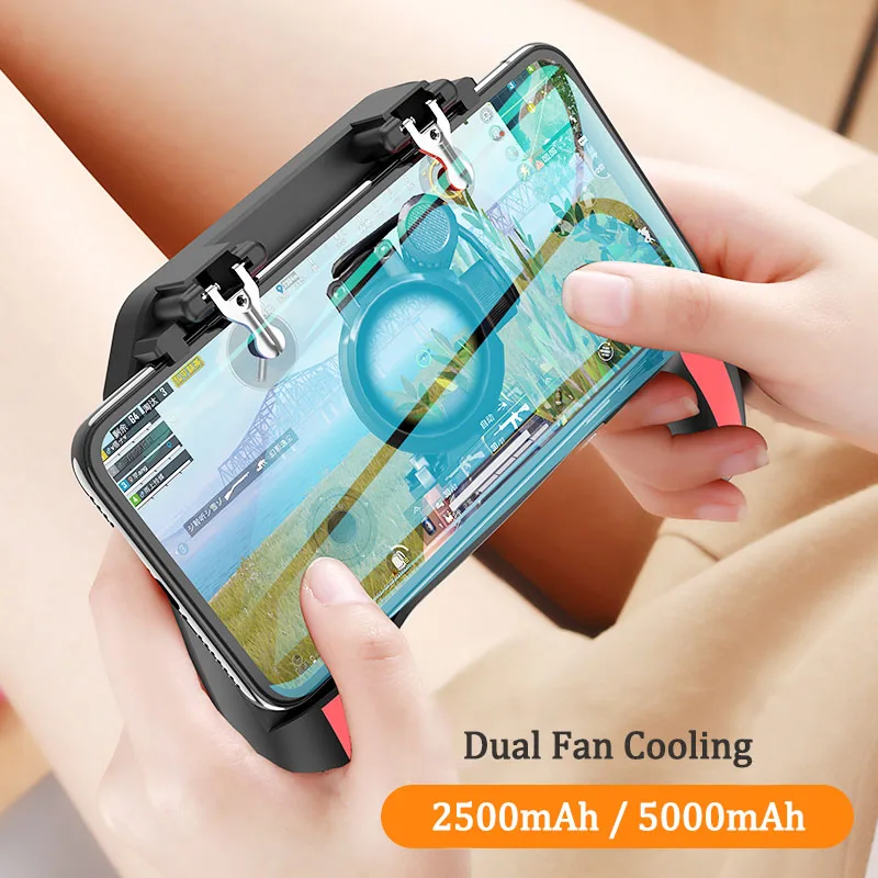 PUBG mobile controller with double fan cooling for iphone ios android phone game pad free fire with 2500mah / 5000mah power bank
