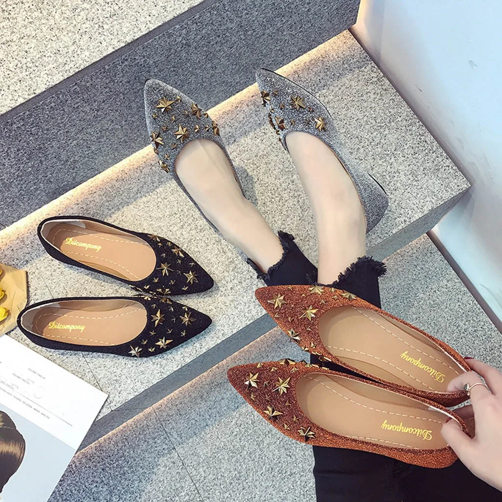 2019 Mocassins Métal Zapatos Profonde De Casual Peu argent Vintage Unique Bling marron Mode Mujer En Printemps Chaussures Étoiles Noir Dames Femmes rprwfP