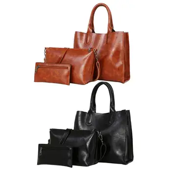 

3pcs/set Women Fashion Pure-Color PU Leather Handbag+Purse+Shoulder Bag