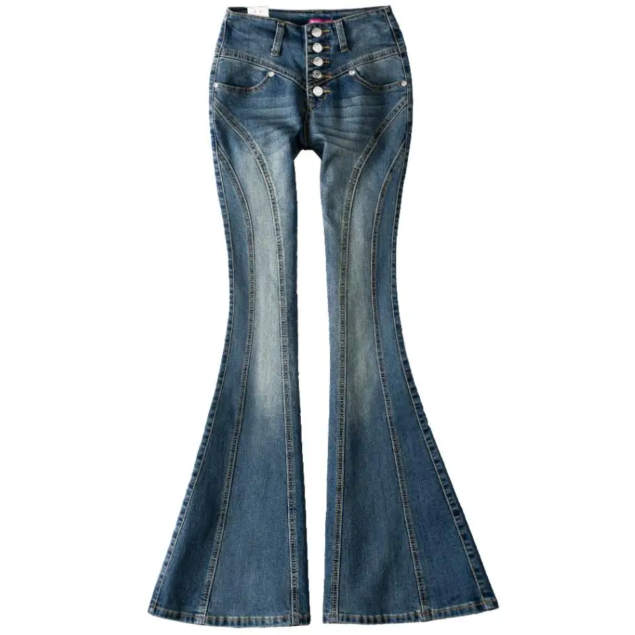 Модные женские джинсы с расклешенными штанинами на весну и осень, женские тонкие джинсы с расклешенным низом, женские широкие джинсы размера плюс