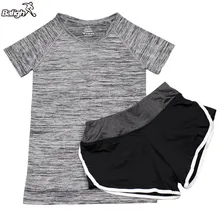 2 шт. женские комплекты для йоги спортивный костюм футболка+ шорты штаны набор спортивной одежды