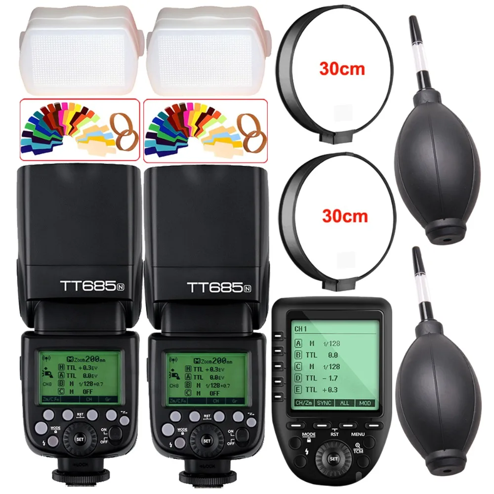 2X Godox TT685 TT685N 2.4G Wireless HSS 1/8000s i-TTL Camera Flash Speedlite + XPro-N TTL Trigger for Nikon DSLR Camera 2X Godox TT685 TT685N 2.4G Wireless HSS 1/8000s i-TTL Camera Flash Speedlite + XPro-N TTL Trigger for Nikon DSLR Camera