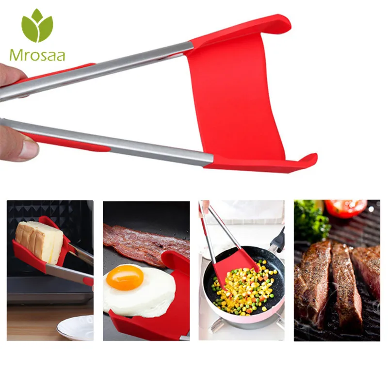 

New style Silicone kitchen cooking BBQ 2-In-1 Collapsible Kitchen Spatula And BBQ Tong Non-Stick Stainless Steel Frame