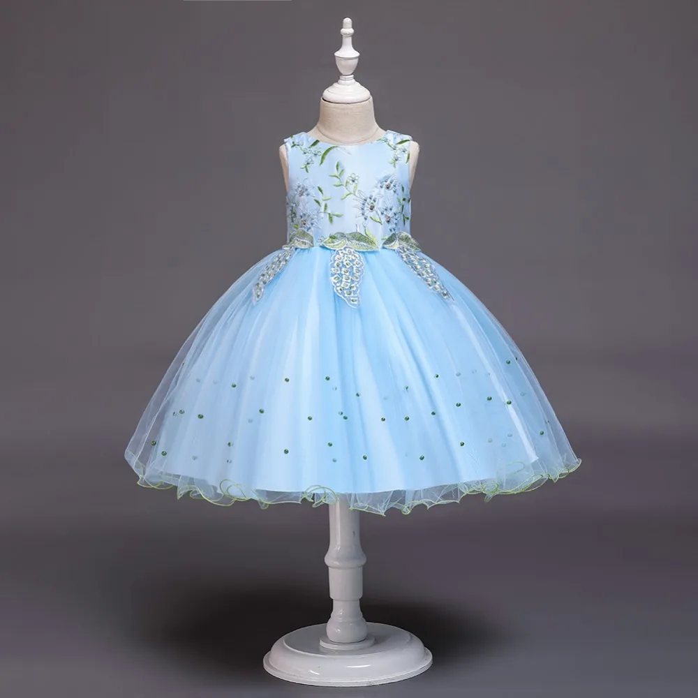 

New girl performance dress children's pearl embroidery mesh fluffy dress suitable for 3-12 years old