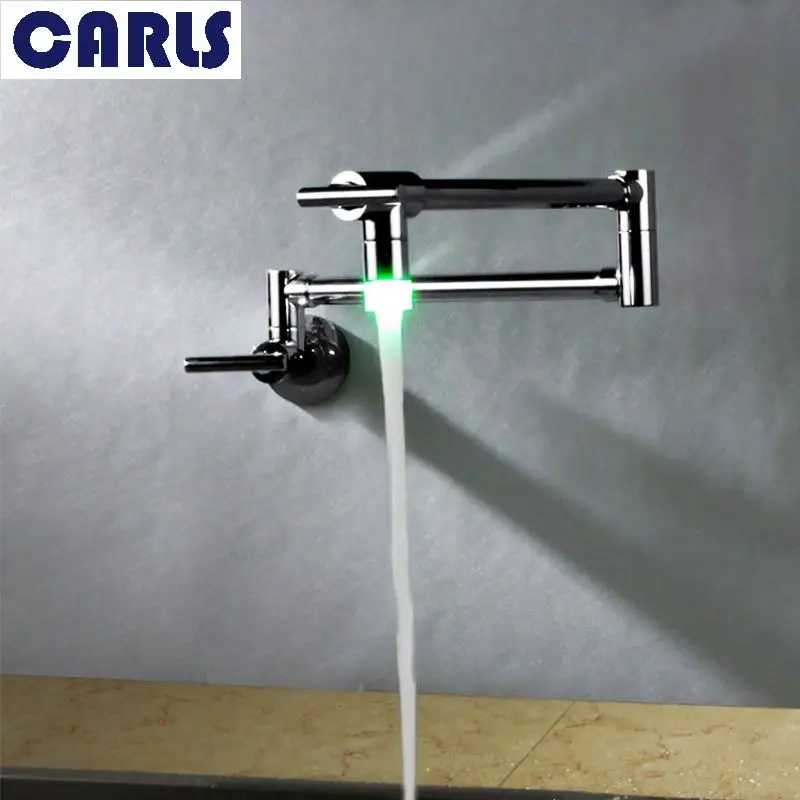 

LED wall mounted universal single cooling kitchen faucet full copper double switch folding vegetable washing basin sink faucet
