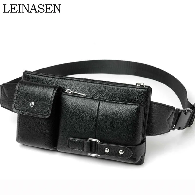 

Multi-Function Men Waist Bag Many Departments Male Waist Pack Pouch Soft Leather Fanny Pack Man Belt Bag Chest Bag High Quality