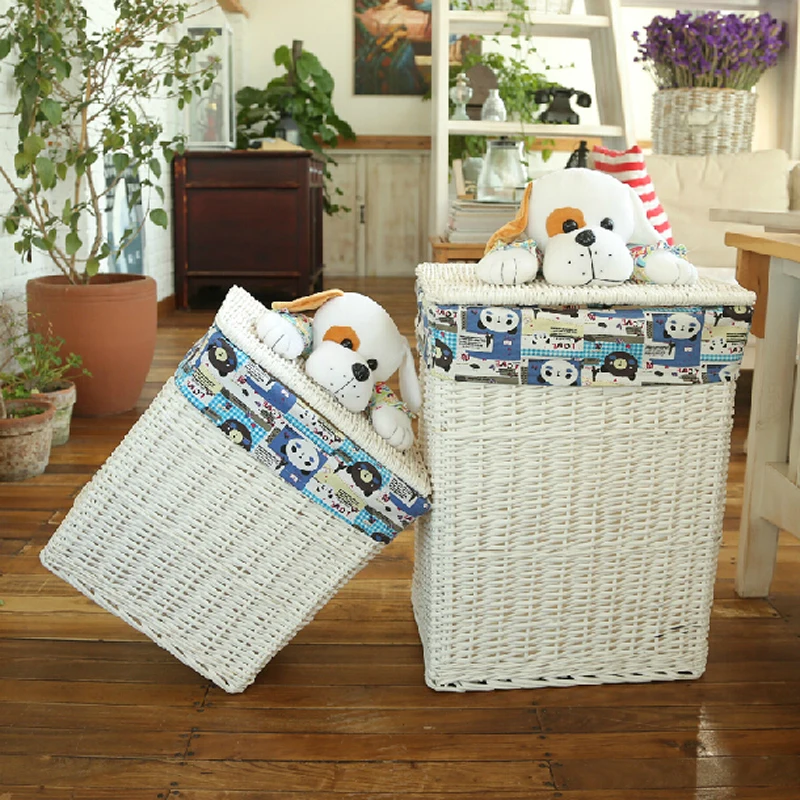 decorative wicker baskets with lids large laundry basket for clothes white panier de rangement en tissu cestas de almacenamiento