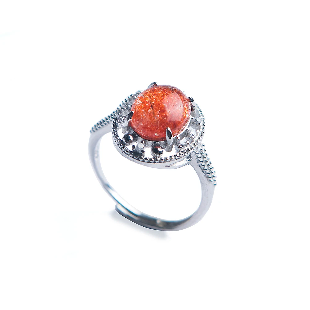

Genuine Natural Lepidocrocite Quartz Beads Red Super Seven Adjustable Ring 925 Sterling Silver 10x8mm Beads Fashion Rings AAAA