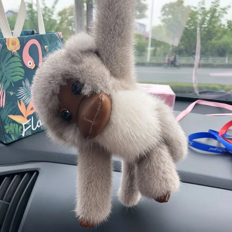 Настоящая норковая меховая обезьяна модные плюшевые игрушки брелок для ключей женский брелок с мешочком Автомобильный Брелок-подвеска подарочные аксессуары