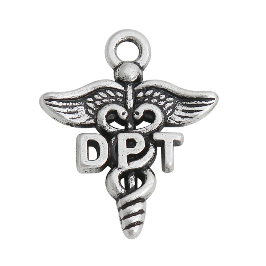 

RAINXTAR Vintage DPT Profession Medical Charms Double Sided Alloy Caduceus Charm 50pcs 19*23mm AAC1669