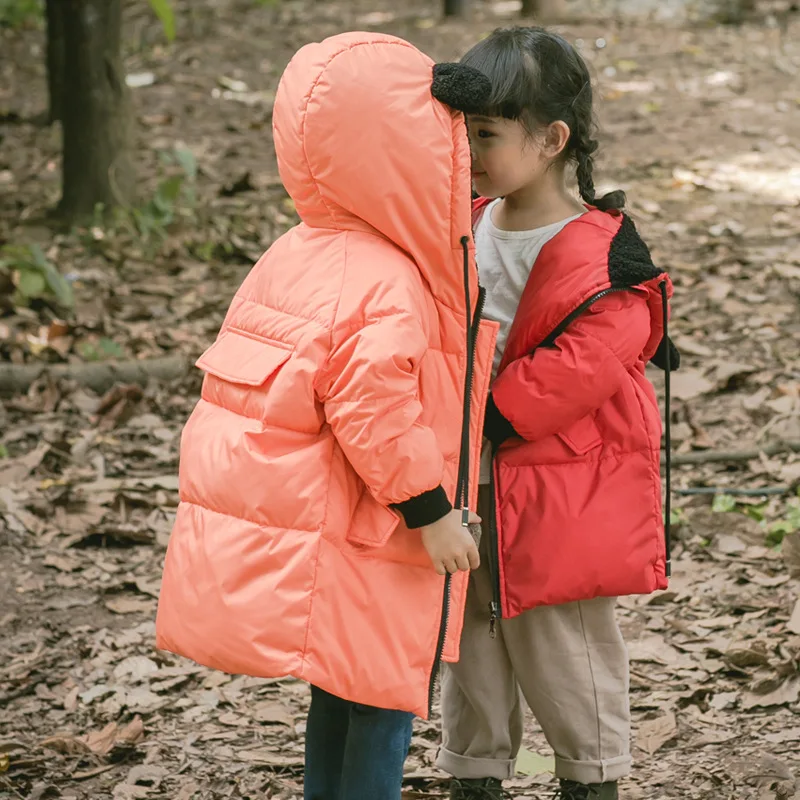 

Girls Down Coat with Hood Long Parkas for Boys Overcoats Kids Outer Winter Clothes Girls Outer Wear Hooded Down Jacket
