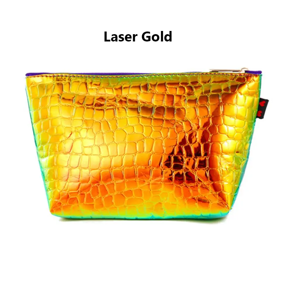 1 шт. портативная большая емкость Лазерная крокодиловая зернистая молния дорожная косметичка держатель для макияжа сумка для хранения Сумочка пенал - Цвет: Laser Gold