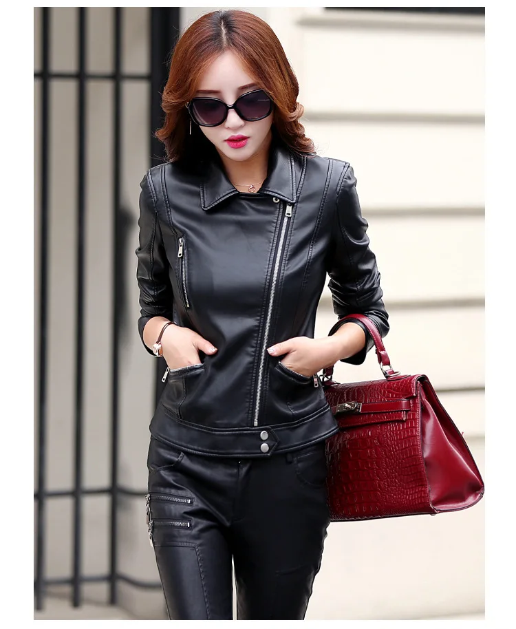 Корейский стиль 2019 на весну и зиму Женский, черный тонкий прохладный леди pu кожаные куртки женские молнии искусственная кожа Femme верхняя