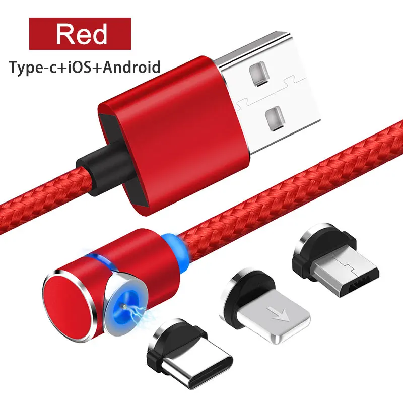 Магнитный USB Micro type C Android iOS универсальный кабель для мобильного телефона провод l-образный локоть нейлоновые кабели для передачи данных для игр - Цвет: Micro iOS Type-Red