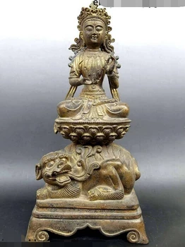 

xd 003404 18" Old pure bronze fine China buddhism Tibet Kwan-yin buddha on Tiger Statue