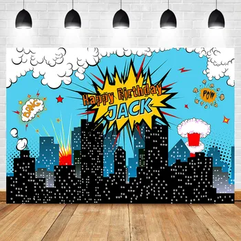 

NeoBack Superhero Cityscape Photography Backdrops Super Hero City Birthday Party Event Decorations Photo Booth Background