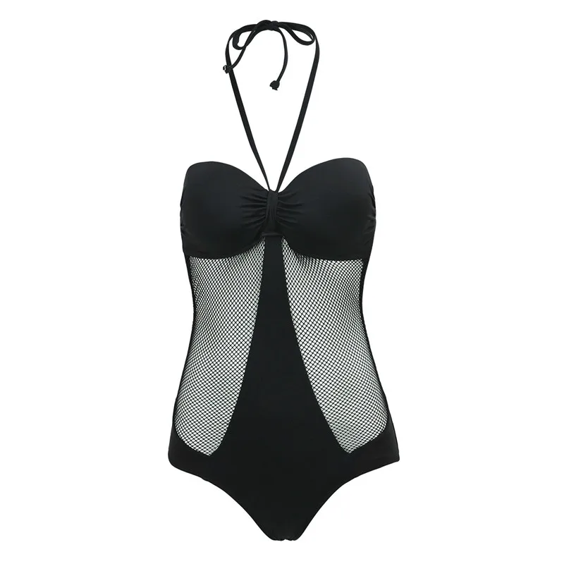 

Sexy Summer Beach Wear One-piece Swimsuit Women Mesh Design Swim Suits Push Up Ladies Swimming Clothes Black