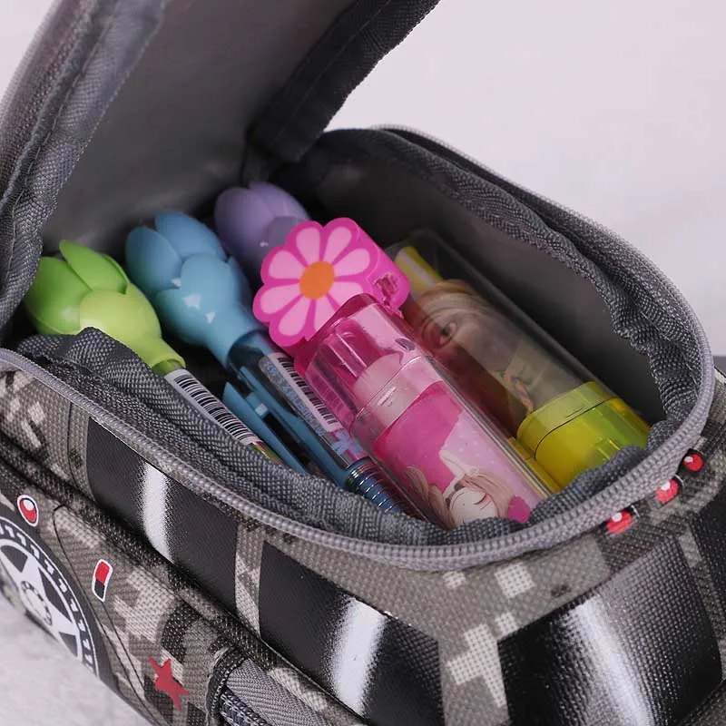Большой емкости Pencilcase креативный Внедорожник Стиль Пенал Камуфляж молния холст