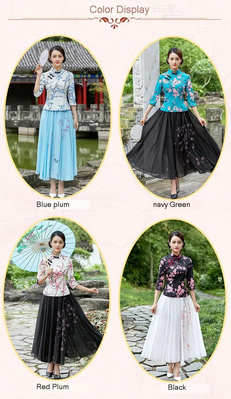SHENG COCO S-4XL Plus Size Black Flowers Qipao Blouse Satin Traditional Chinese Style Cheongsam Shirts Plum Printing Qipao Top