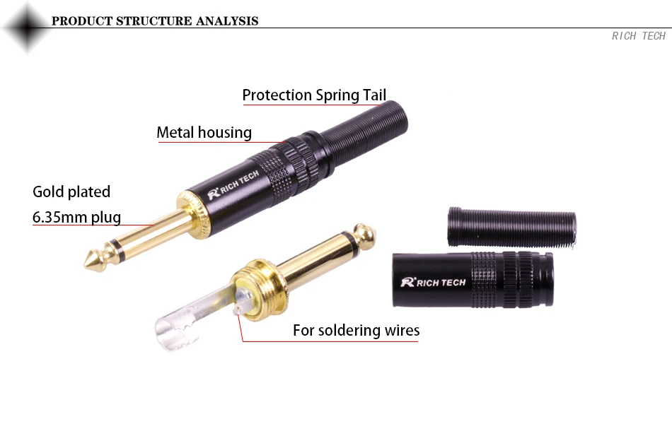 2 шт. 6,35 мм разъем 1/" разъем позолоченный разъем моно аудио разъем Усилитель микрофон 6,35 мм разъем TRS сварка
