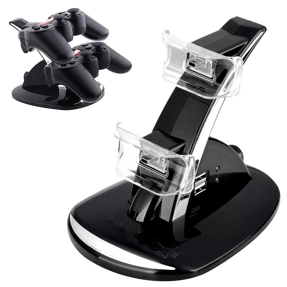Tanie Dla kontrolera PS3 LED Light podwójna stacja do ładowania USB stacja dokująca uchwyt ładowarka do sony PlayStation 3 Gamepad Joystick