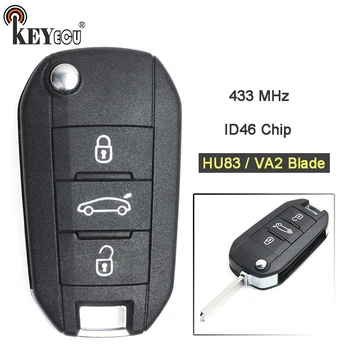 

KEYECU 434MHz ID46 Chip 5FA010 353-28 HU83 / VA2 Blade Replacement Flip Folding Remote Car Key Fob 3 Button for Peugeot 508