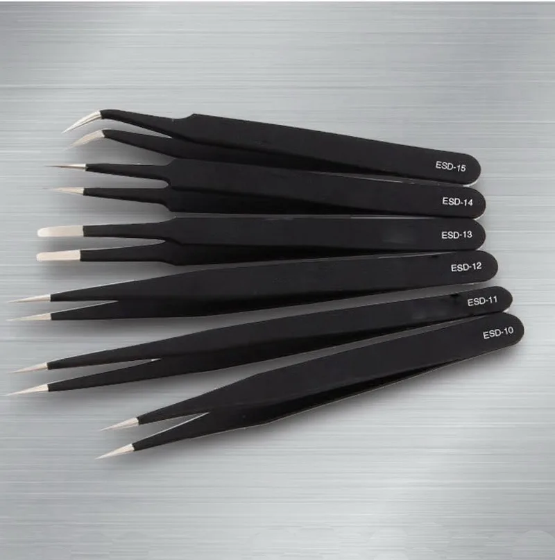6PCS Anti Static ESD Tweezers Electronic Rework Tool Set Anti