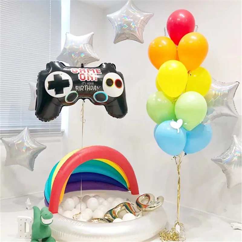 

68*49cm Gamepad Mylar Foil Balloon Black Gamepad Joystick Ballon Laser Stars Happy Birthday Party Decor Game Remote Kids Toys