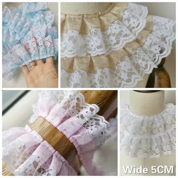 

5CM Wide Tulle Double Layers Chiffon 3d Pleated Cotton Lace Applique Fabric Dress Collar Skirt Fringe Sewing Guipure Supplies