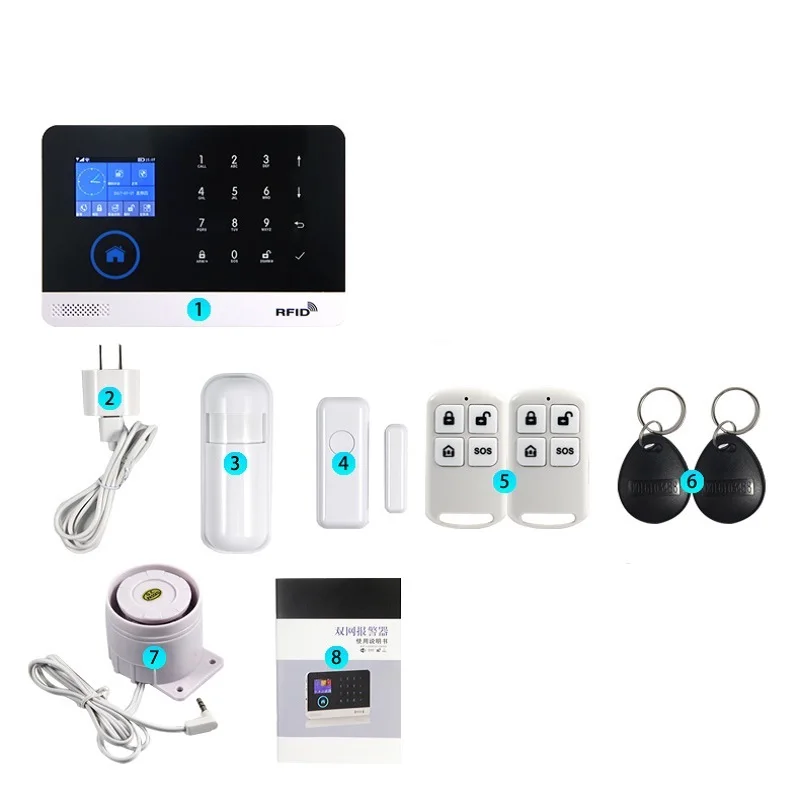 English German Switchable Wireless Home Security WIFI GSM GPRS Alarm system APP Remote Control RFID card Arm Disarm
