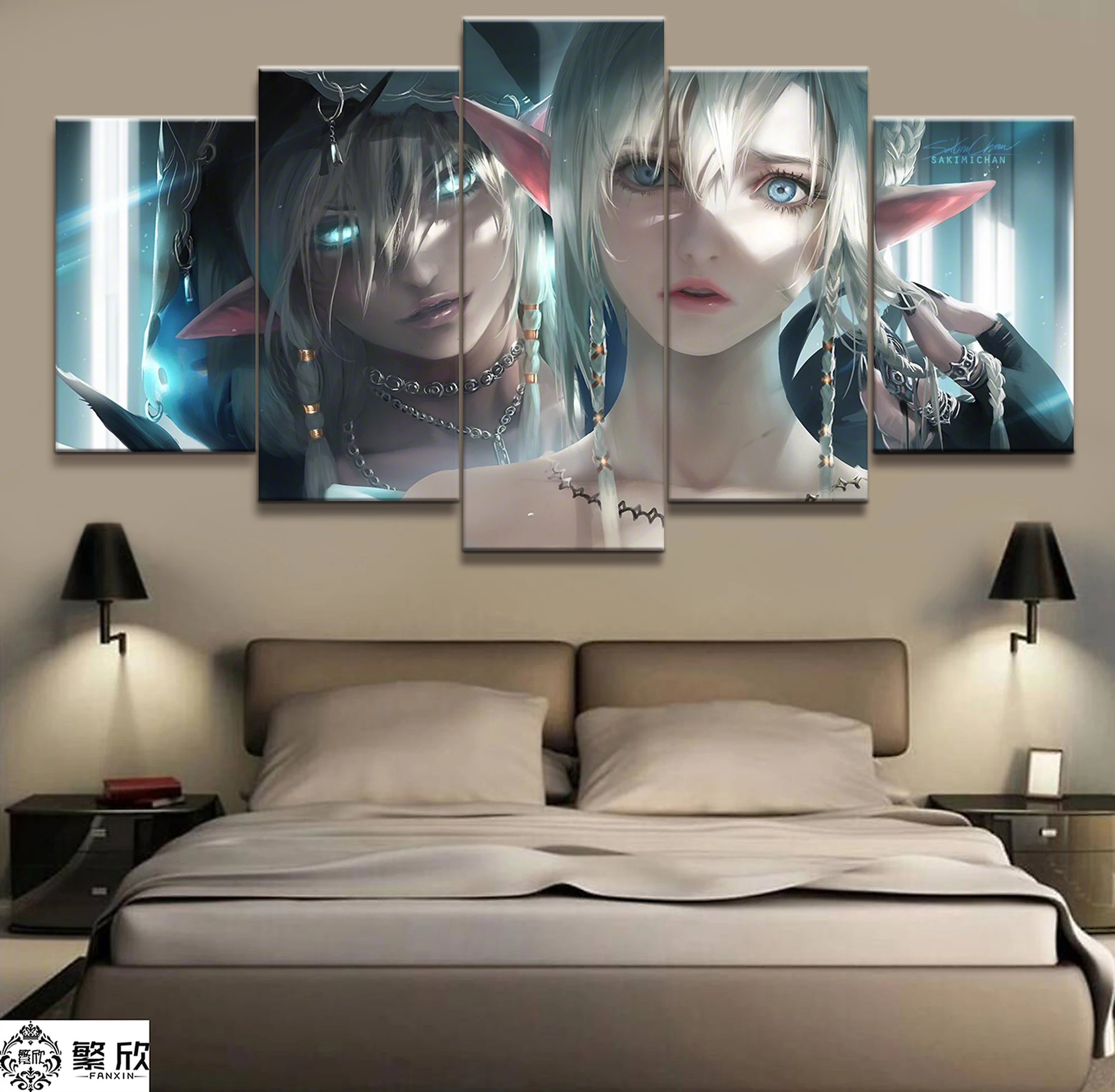 

Home Decor Modular Canvas Picture 5 Piece Night Elf WOW Warcraft Painting Poster Wall For Home Canvas Painting Wholesale