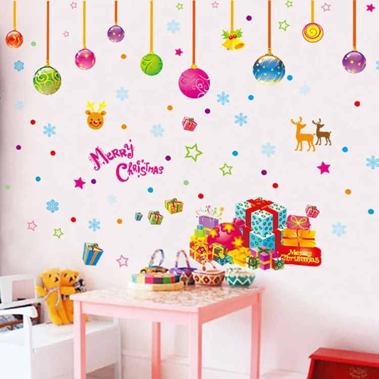 2017 Merry Christmas Wall Stickers Decoration Santa Claus Gifts Tree
