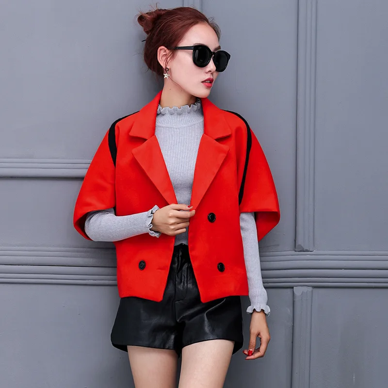 

Vintage Women Short Wool Blend Coat Batwing Sleeve Cashmere Jacket Cloak Ladies Cloak