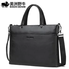Бренд BISON DENIM, Мужские портфели, мужские сумки на плечо, брендовая натуральная кожа, Воловья кожа, сумка-мессенджер, 14 дюймов, дорожная сумка для ноутбука