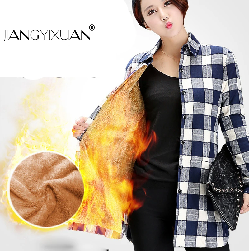 

Winter Shirt Woman Long sleeve tops female Cotton Lattice Loose Coat plus size women casual clothing blouses shirts