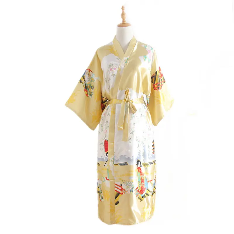 Высокая мода золотой китайский женский шелковый халат традиционное кимоно банное Восточное вечернее платье женская пижама Размер S M L XL XXL XXXL WR040