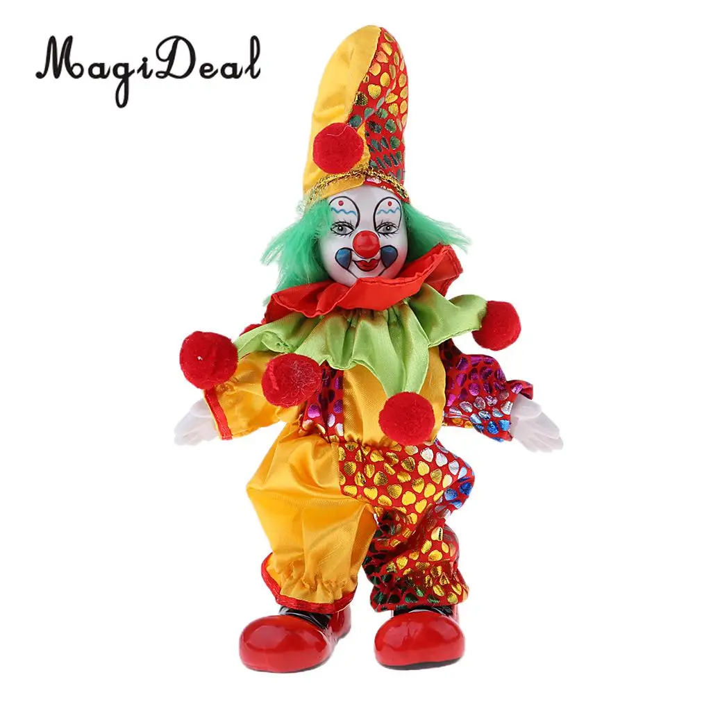 6inch Funny Clown Porcelain Doll with Colorful Costume Christmas Gift Home Decor