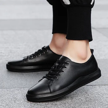 

Men's shoes outdoor casual 2019 spring genuine leather loafers classic platform shoes man youth trend lace up shoes for men L5