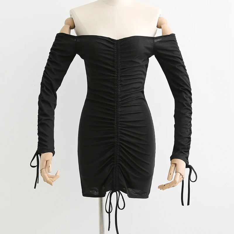 Bu19 Pour Moulantes Femmes xddr19black Dames Robes Manches Longues Mini Robe Xddr19red À Élégant Sexy Off Épaule De Mode vS1EwSZxq