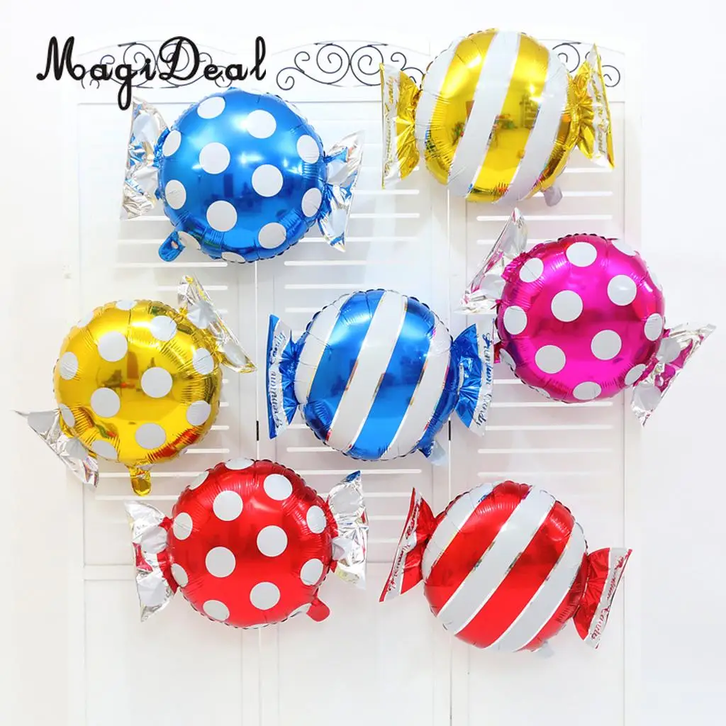 MagiDeal 5pcs Lovely Stripes Dots Sweet Candy Shape Aluminium Film Balloon Wedding Birthday Party Decor Kids Toy